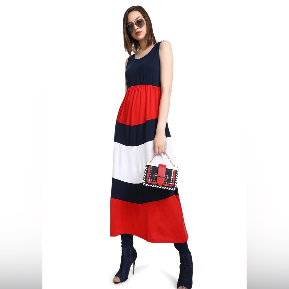 Wennikids Red white and blue striped tank maxi dress NWOT